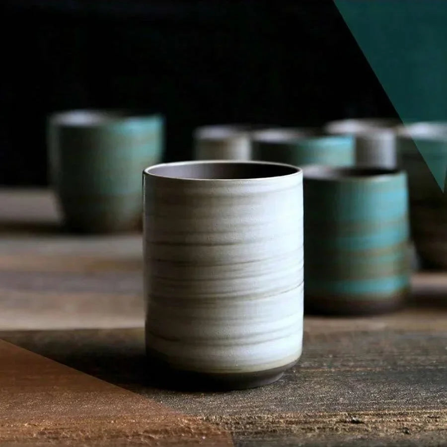 Hand-Painted Crackle Glaze Stoneware Mug, Vintage Asian Ceramic Coffee Tea Cup, Dishwasher Safe Gift Home Use Zen Aromatherapy