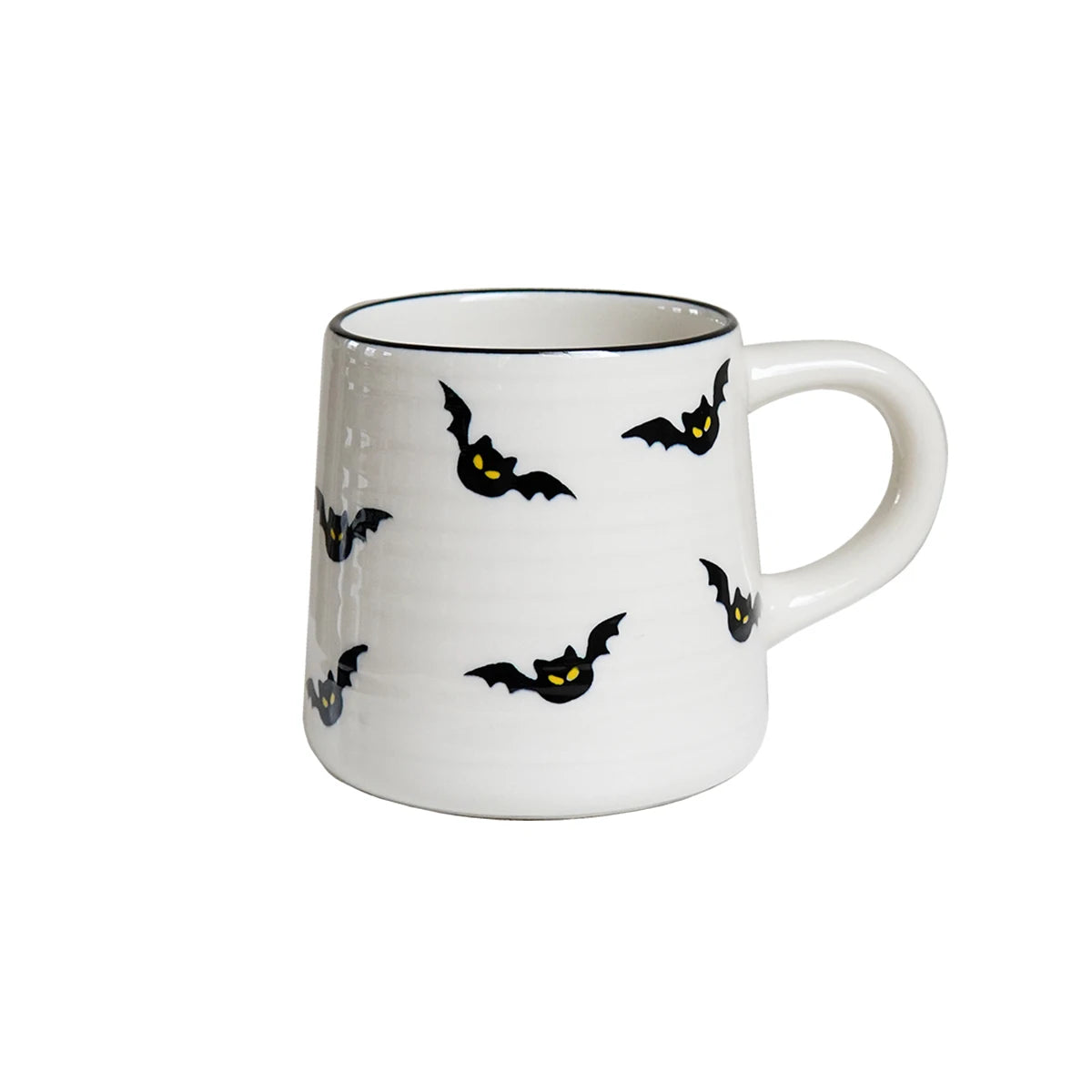1Pc Halloween Ceramic Mug, Circle Pattern Coffee Cup, Exquisite Pumpkin, Bat Pattern Small Capacity Coffee Espresso Cup, Suitable for Home Decoration Drinkware, Halloween Party Cold Drink Cup, Breakfast Yogurt Oatmeal Cup, Afternoon Tea Tea Cup, Gift Gift