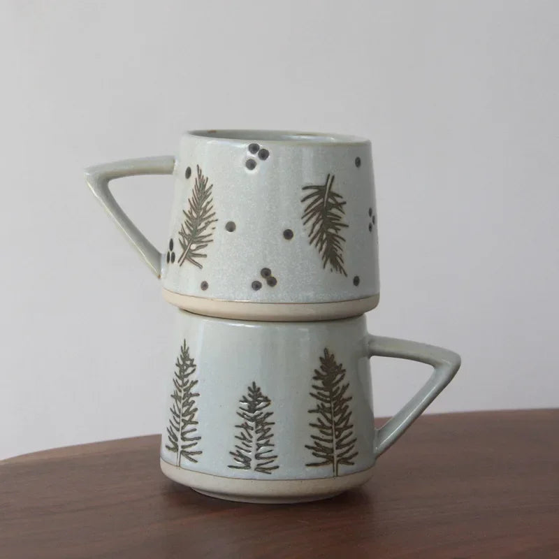 Creative Nordic Style Retro Ceramic Mug with Handle Heat-resistant Coffee Cup Christmas Elk Home Office Handmade Water Tea Cups