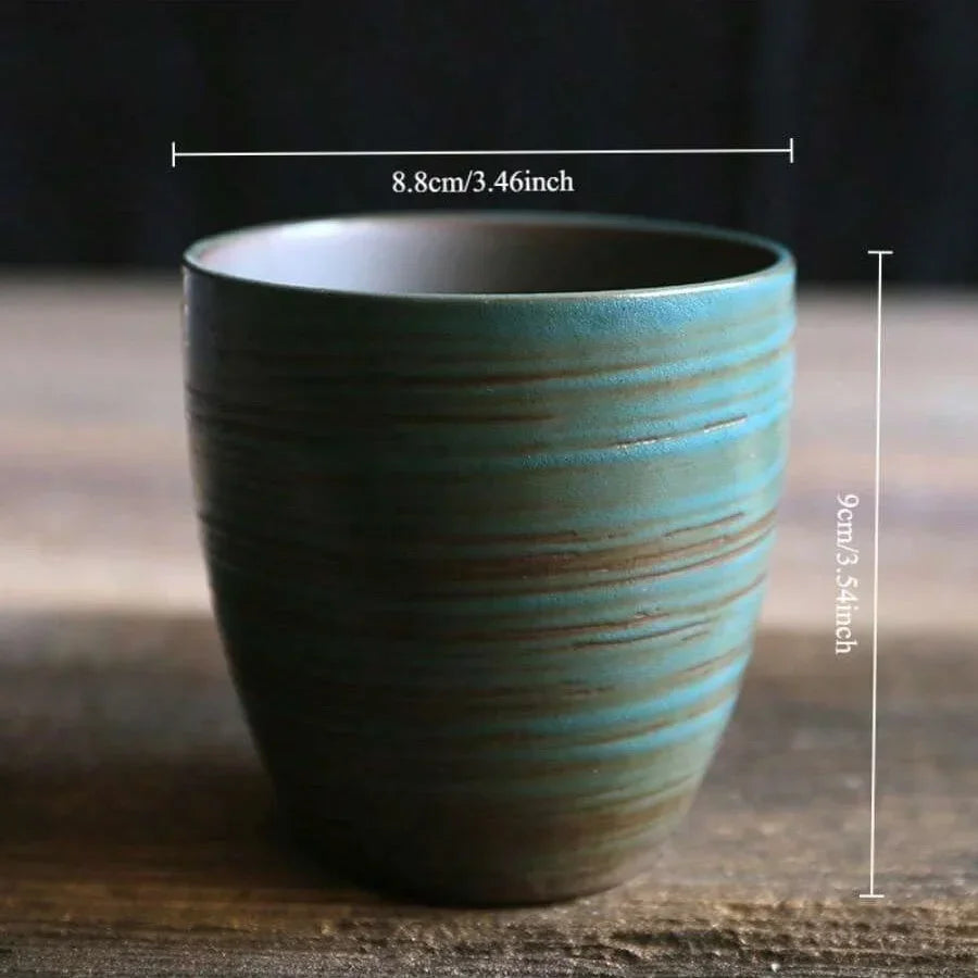 Hand-Painted Crackle Glaze Stoneware Mug, Vintage Asian Ceramic Coffee Tea Cup, Dishwasher Safe Gift Home Use Zen Aromatherapy