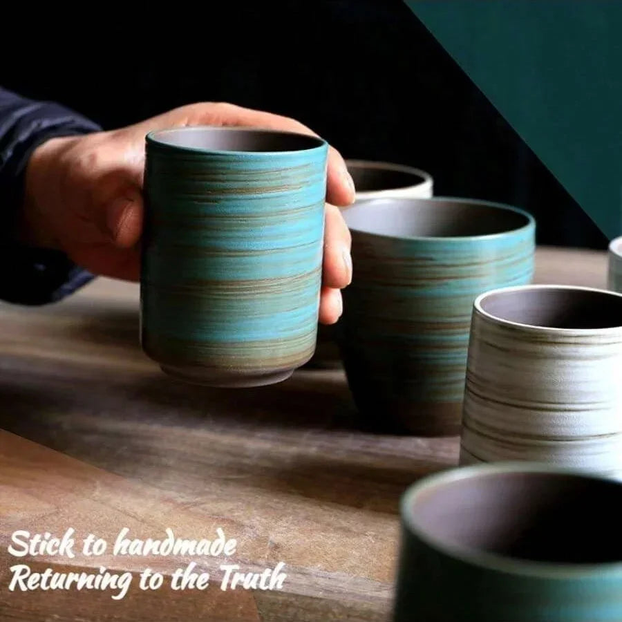 Hand-Painted Crackle Glaze Stoneware Mug, Vintage Asian Ceramic Coffee Tea Cup, Dishwasher Safe Gift Home Use Zen Aromatherapy