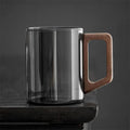 400ml Heat-resistant Glass Cups with Walnut Handle Household Flower Tea Mug Tea Making Cup Milk Water Cup Office Drinking