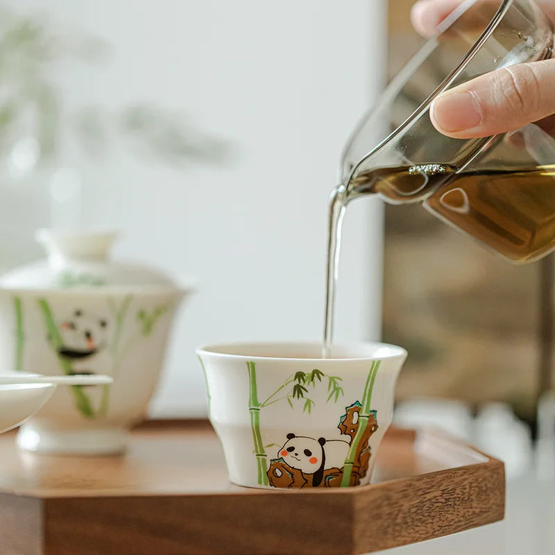 Panda Tea Cup White Porcelain Handmade Japanese Style Gongfu Tea Set Cup Home Office Decor Gift