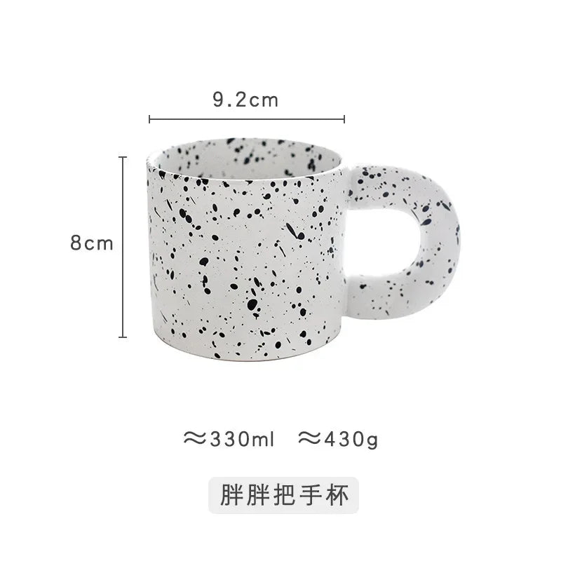 330ml Creative Ceramic Cup Home Breakfast Milk Oat Cups Splash Ink Wave Dot Mug Irregular Spotted Desig Thick Handle Coffee Mug