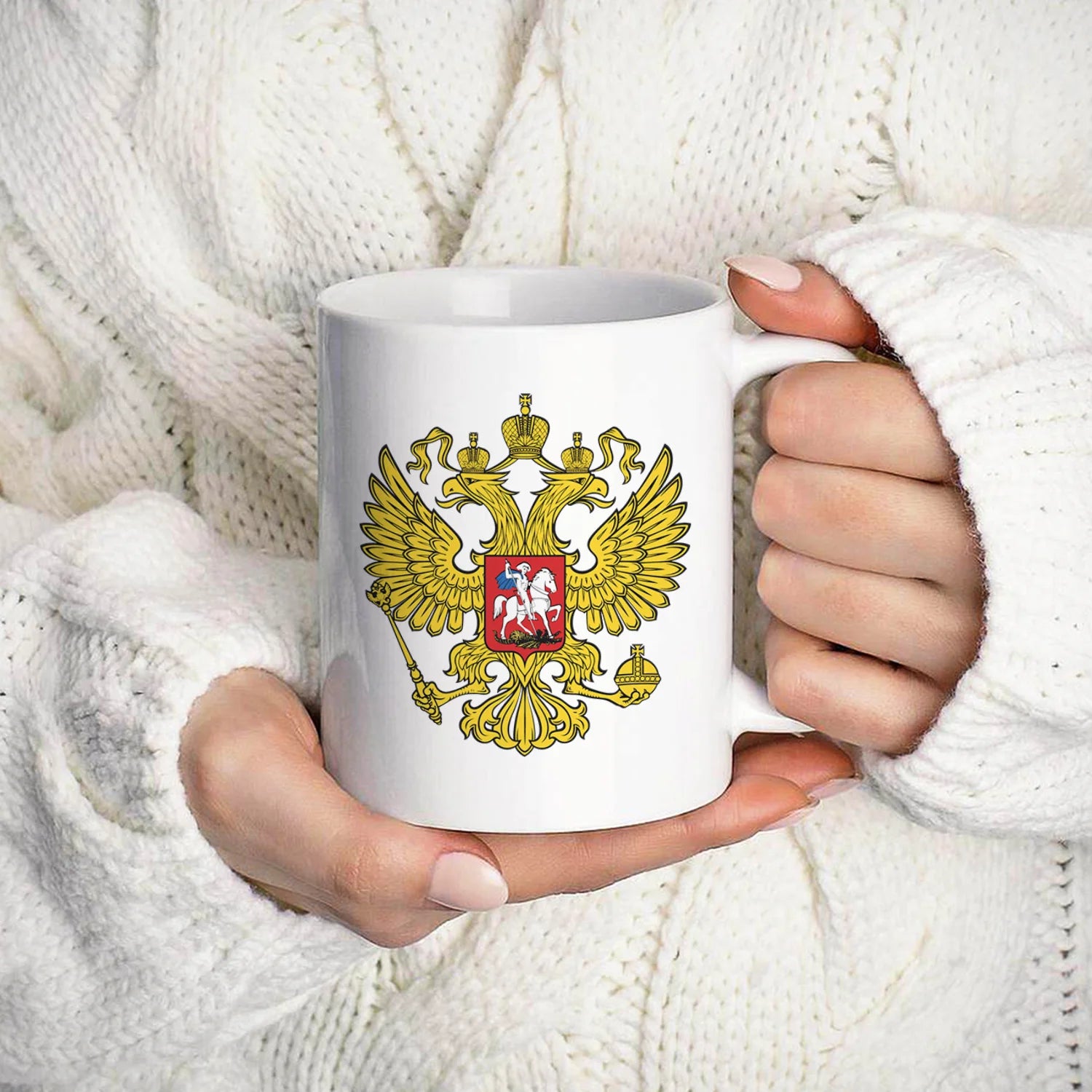 DIY Russian national emblem Enamel Cup VKS Coffee Cup 11oz Fun Ceramic Coffee Tea Cocoa Cup Handle Tea Cup Fan Drink Cup