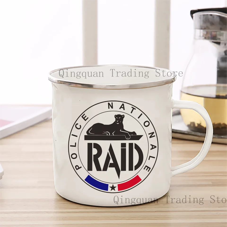 France Police Black Panthers Enamelled cup Coffee Mug 11oz Ceramic Coffee Tea Cocoa Cup Handle Tea Drink Cup